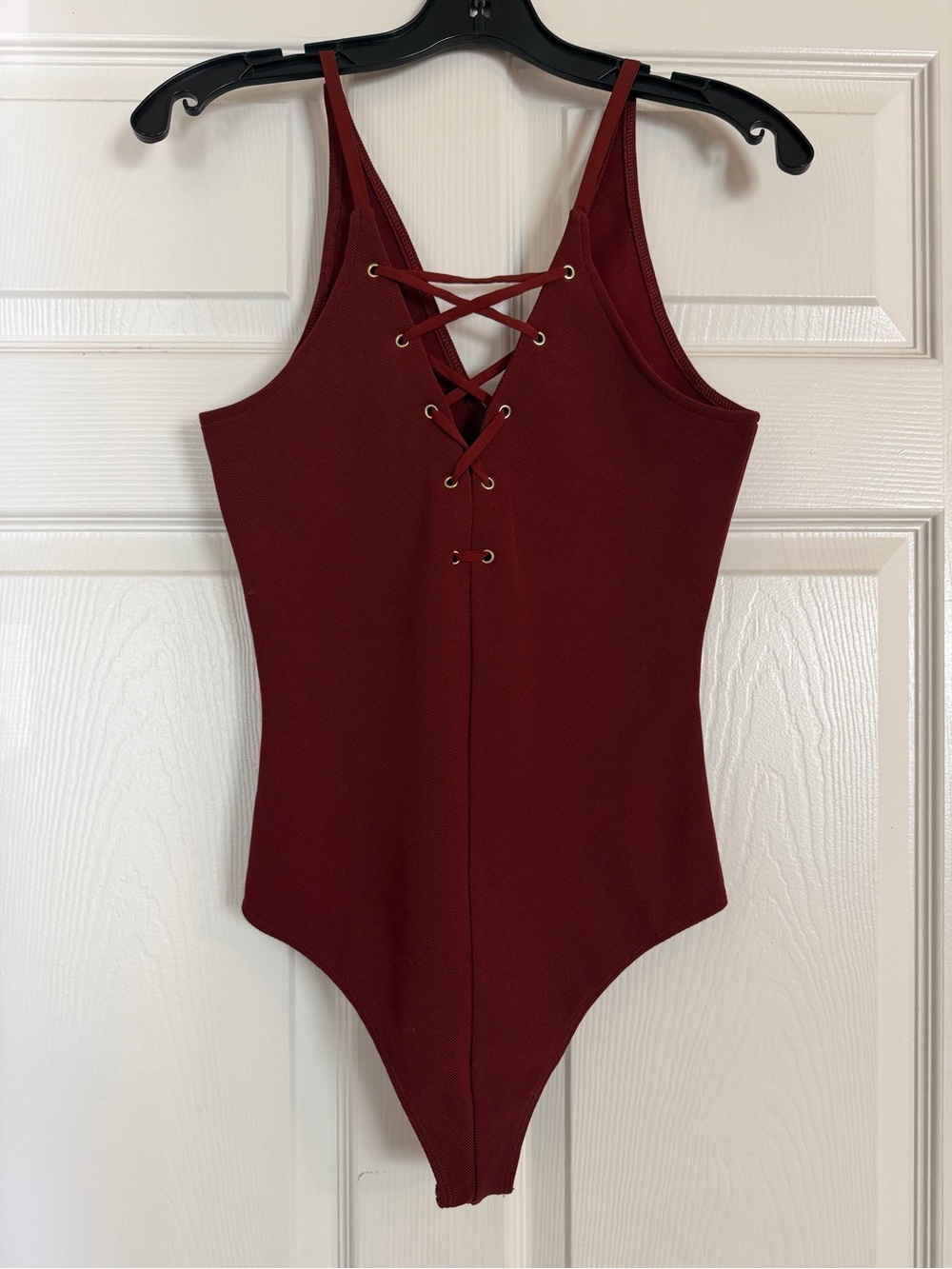 Express Deep Burgundy Lace-Up One Piece Bodysuit